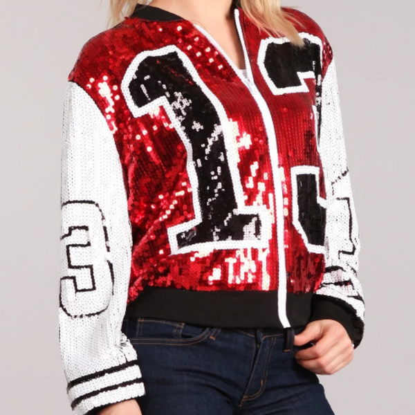 "13"Sequin Zippered Jacket White Sleeves